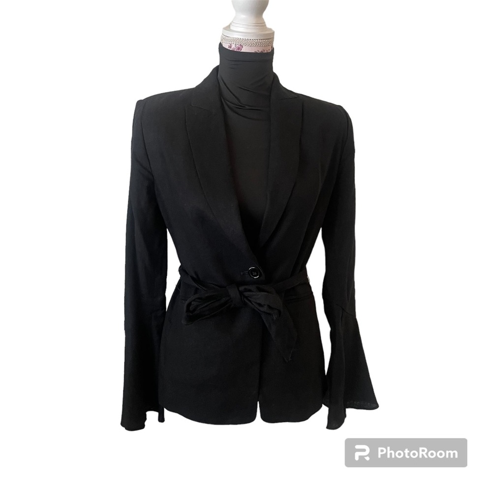 Free People Womens Flared Sleeve Linen Blazer Black Size XS